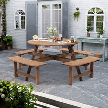 Load image into Gallery viewer, 8-Person Round Wood Picnic Table and Bench Set
