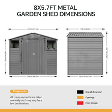 Load image into Gallery viewer, Heavy-Duty Lockable Tool Storage Shed, 8x5.7FT-Grey
