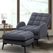 Load image into Gallery viewer, Modern Velvet Upholstered Recliner and Ottoman Set Recliners Living and Home DarkGrey 
