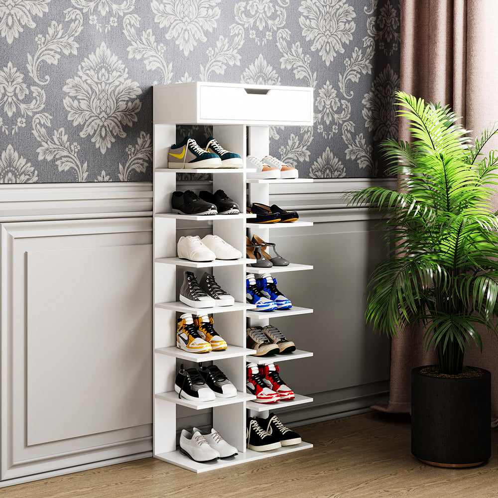 8-Tier Wooden Shoe Rack with Top Drawer