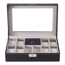 Load image into Gallery viewer, 8-Slot Black PU Leather Watch Display Box with Ring Slots
