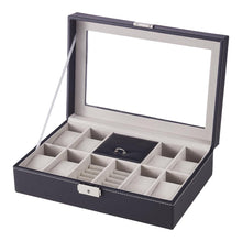 Load image into Gallery viewer, 8-Slot Black PU Leather Watch Display Box with Ring Slots
