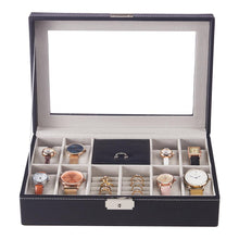 Load image into Gallery viewer, 8-Slot Black PU Leather Watch Display Box with Ring Slots
