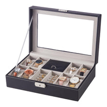 Load image into Gallery viewer, 8-Slot Black PU Leather Watch Display Box with Ring Slots
