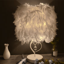 Load image into Gallery viewer, White Feather Table Lamp Bedside Nightstand Lamp with Heart Shape Base Table Lamps Living and Home 
