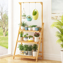 Load image into Gallery viewer, 3-Tier Foldable Wooden Ladder Shelf with Hanging Rod
