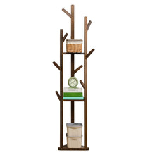 Load image into Gallery viewer, Wooden Coat Rack Stand with 3 Shelves for Entryway
