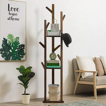 Load image into Gallery viewer, Wooden Coat Rack Stand with 3 Shelves for Entryway
