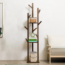 Load image into Gallery viewer, Wooden Coat Rack Stand with 3 Shelves for Entryway
