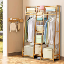 Load image into Gallery viewer, Bamboo Trapezoid Clothing Rack with 5-Tier Storage Shelves Multi-Functional Clothes Hanging Rack Stand
