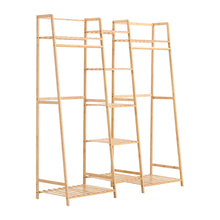 Load image into Gallery viewer, Bamboo Trapezoid Clothing Rack with 5-Tier Storage Shelves Multi-Functional Clothes Hanging Rack Stand

