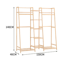 Load image into Gallery viewer, Bamboo Trapezoid Clothing Rack with 5-Tier Storage Shelves Multi-Functional Clothes Hanging Rack Stand

