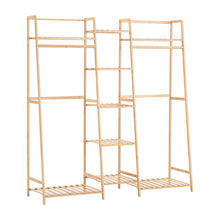 Load image into Gallery viewer, Bamboo Trapezoid Clothing Rack with 5-Tier Storage Shelves Multi-Functional Clothes Hanging Rack Stand Living and Home 

