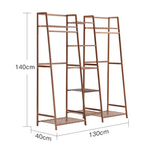 Load image into Gallery viewer, Bamboo Trapezoid Clothing Rack with 5-Tier Storage Shelves Multi-Functional Clothes Hanging Rack Stand
