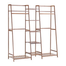 Load image into Gallery viewer, Bamboo Trapezoid Clothing Rack with 5-Tier Storage Shelves Multi-Functional Clothes Hanging Rack Stand
