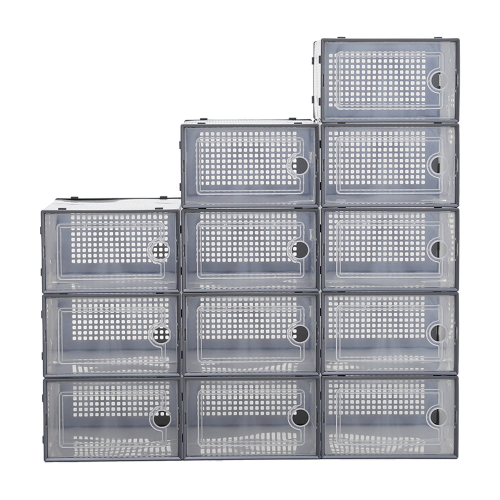 Livingandhome 12x Stackable Shoe Storage Box Organiser Grey