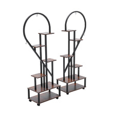 Load image into Gallery viewer, 2 Pcs Half-Heart-Shaped Tiered Plant Stand Rustic Brown
