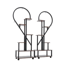 Load image into Gallery viewer, 2 Pcs Half-Heart-Shaped Tiered Plant Stand Rustic Brown
