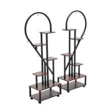 Load image into Gallery viewer, 2 Pcs Half-Heart-Shaped Tiered Plant Stand Rustic Brown
