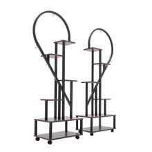 Load image into Gallery viewer, 2 Pcs Half-Heart-Shaped Tiered Plant Stand Rustic Brown

