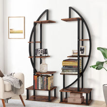 Load image into Gallery viewer, 2 Pcs Rustic Brown Crescent Wood Tiered Plant Stand
