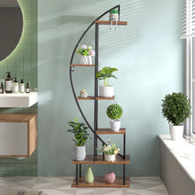 Load image into Gallery viewer, 2 Pcs Rustic Brown Crescent Wood Tiered Plant Stand
