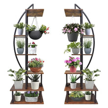 Load image into Gallery viewer, 2 Pcs Rustic Brown Crescent Wood Tiered Plant Stand

