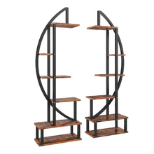 Load image into Gallery viewer, 2 Pcs Rustic Brown Crescent Wood Tiered Plant Stand

