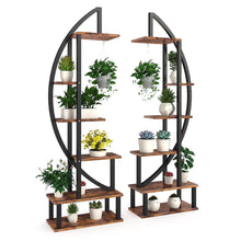 Load image into Gallery viewer, 2 Pcs Rustic Brown Crescent Wood Tiered Plant Stand
