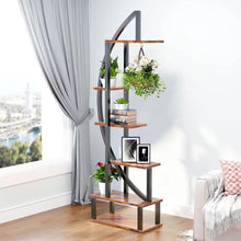 Load image into Gallery viewer, 2 Pcs Rustic Brown Crescent Wood Tiered Plant Stand

