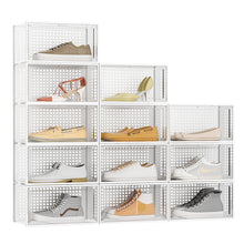 Load image into Gallery viewer, 12 Pack White Stackable Foldable Plastic Shoe Boxes
