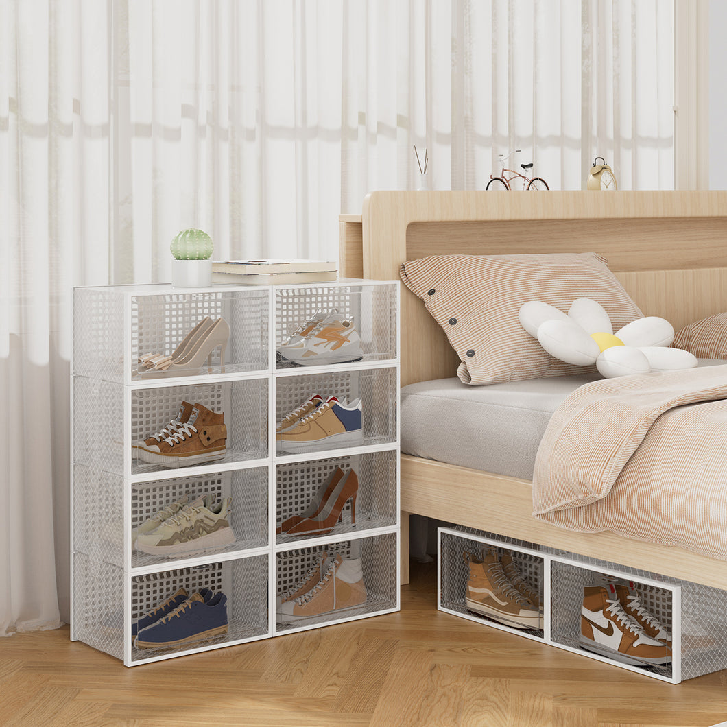 12 Pack White Stackable Foldable Plastic Shoe Boxes