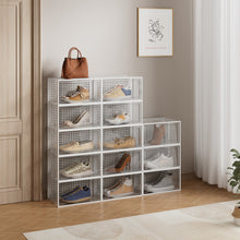 Load image into Gallery viewer, 12 Pack White Stackable Foldable Plastic Shoe Boxes
