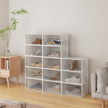 Load image into Gallery viewer, 12 Pack White Stackable Foldable Plastic Shoe Boxes
