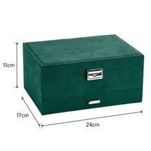 Load image into Gallery viewer, 3-Tier Dark Green Velvet Jewellery Box with Lock Jewellery Boxes Living and Home 
