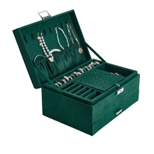 Load image into Gallery viewer, 3-Tier Dark Green Velvet Jewellery Box with Lock Jewellery Boxes Living and Home 
