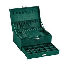 Load image into Gallery viewer, 3-Tier Dark Green Velvet Jewellery Box with Lock Jewellery Boxes Living and Home 

