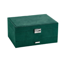 Load image into Gallery viewer, 3-Tier Dark Green Velvet Jewellery Box with Lock Jewellery Boxes Living and Home 
