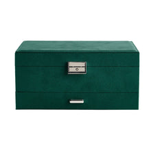 Load image into Gallery viewer, 3-Tier Dark Green Velvet Jewellery Box with Lock Jewellery Boxes Living and Home 
