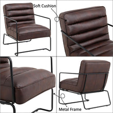 Load image into Gallery viewer, Retro Style PU leather Upholstered Armchair Metal Base Office Chair Lounge Chairs Living and Home 
