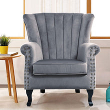 Load image into Gallery viewer, Blue Velvet Wingback Chair Upholstered Armchair Wingback Chairs Living and Home Grey 

