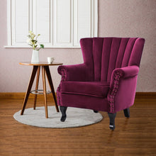 Load image into Gallery viewer, Blue Velvet Wingback Chair Upholstered Armchair Wingback Chairs Living and Home WineRed 
