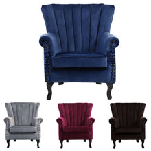 Load image into Gallery viewer, Blue Velvet Wingback Chair Upholstered Armchair Wingback Chairs Living and Home 
