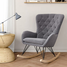 Load image into Gallery viewer, 103cm Green Velvet Rocking Chair Padded Seat for Living Room Rocking Chairs Living and Home Grey 
