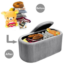Load image into Gallery viewer, 78cm Wide Oval Velvet Storage Bench Vertical Stripes Footstool Storage Footstools &amp; Benches Living and Home 
