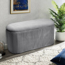 Load image into Gallery viewer, 78cm Wide Oval Velvet Storage Bench Vertical Stripes Footstool Storage Footstools &amp; Benches Living and Home 
