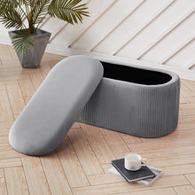Load image into Gallery viewer, 78cm Wide Oval Velvet Storage Bench Vertical Stripes Footstool Storage Footstools &amp; Benches Living and Home 
