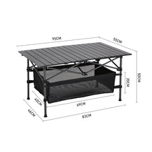 Load image into Gallery viewer, Aluminum Roll-Top Foldable Camp Table with Mesh Shelf
