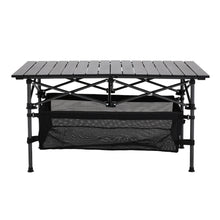 Load image into Gallery viewer, Aluminum Roll-Top Foldable Camp Table with Mesh Shelf
