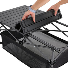 Load image into Gallery viewer, Aluminum Roll-Top Foldable Camp Table with Mesh Shelf
